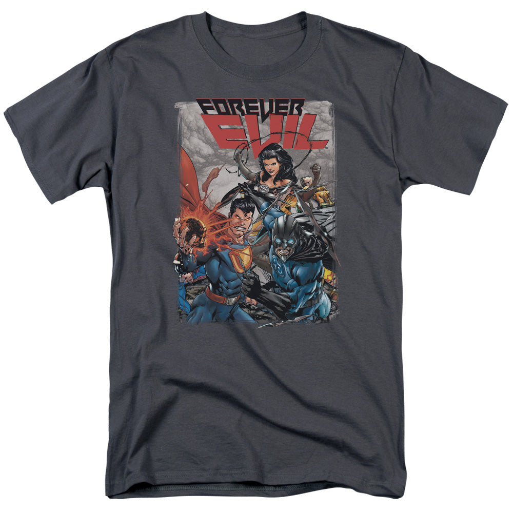 AN OFFCIALLY LICENSED JLA CRIME SYNDICATE MEN'S REGULAR FIT T-SHIRT CHARCOAL