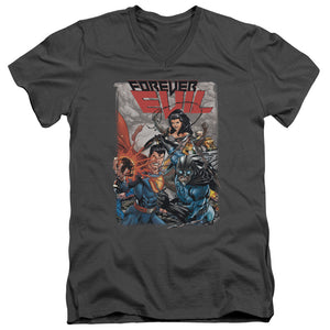 AN OFFCIALLY LICENSED JLA CRIME SYNDICATE MEN'S V-NECK T-SHIRT CHARCOAL