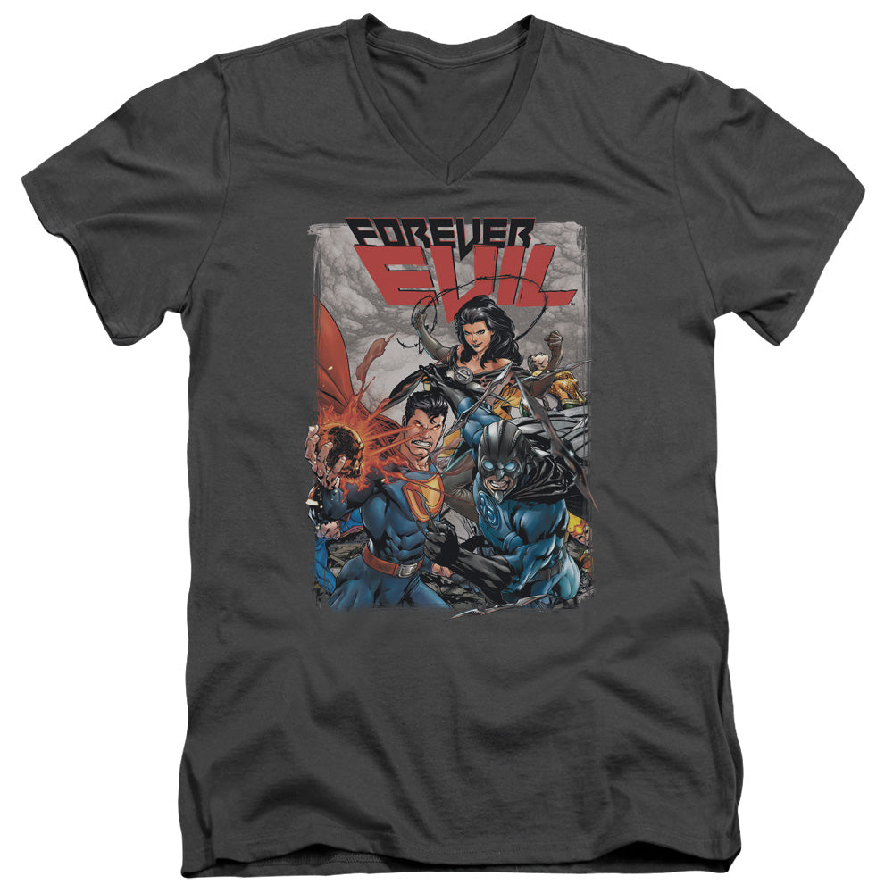 AN OFFCIALLY LICENSED JLA CRIME SYNDICATE MEN'S V-NECK T-SHIRT CHARCOAL