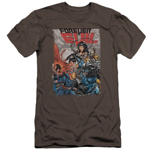 AN OFFCIALLY LICENSED JLA CRIME SYNDICATE MEN'S PREMIUM SLIM FIT T-SHIRT CHARCOAL