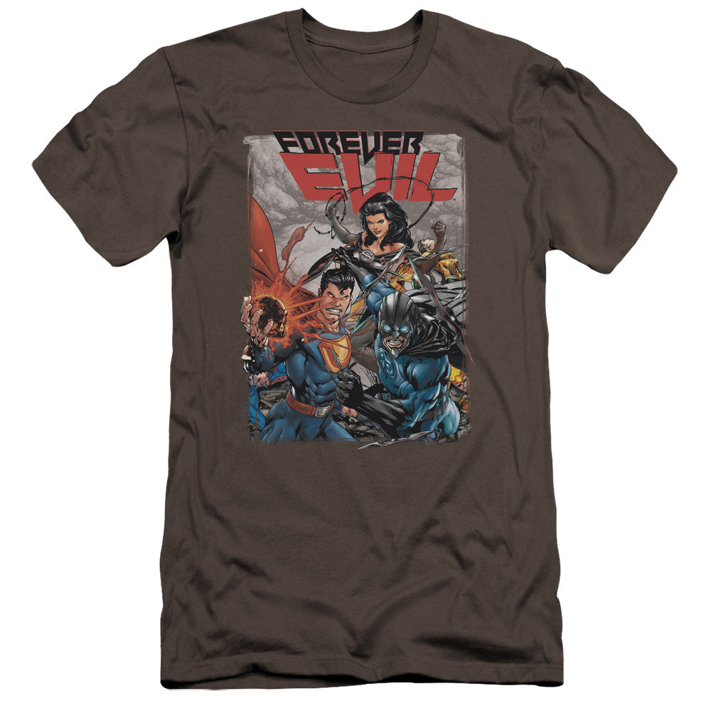 AN OFFCIALLY LICENSED JLA CRIME SYNDICATE MEN'S PREMIUM SLIM FIT T-SHIRT CHARCOAL