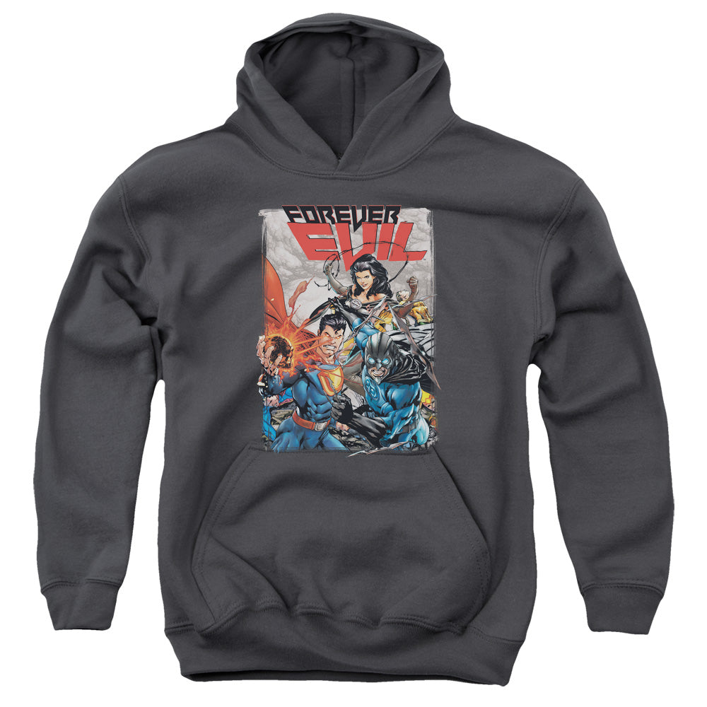 AN OFFCIALLY LICENSED JLA CRIME SYNDICATE YOUTH HOODIE CHARCOAL
