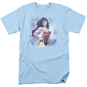 AN OFFCIALLY LICENSED JLA WARRIOR MEN'S REGULAR FIT T-SHIRT LIGHT BLUE