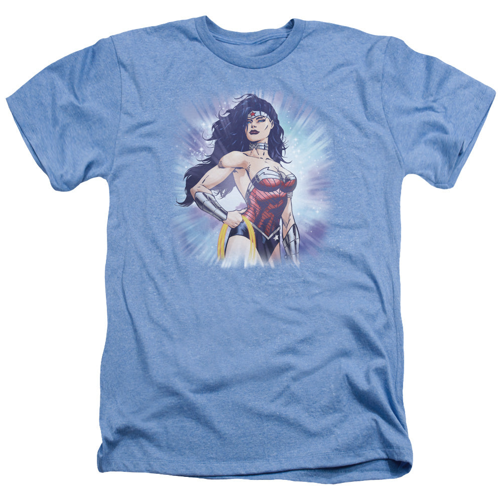 AN OFFCIALLY LICENSED JLA WARRIOR MEN'S HEATHER T-SHIRT LIGHT BLUE
