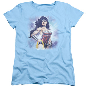 AN OFFCIALLY LICENSED JLA WARRIOR WOMEN'S REGULAR FIT T-SHIRT LIGHT BLUE
