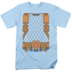 AN OFFCIALLY LICENSED JLA DEATHSTROKE UNIFORM MEN'S REGULAR FIT T-SHIRT LIGHT BLUE