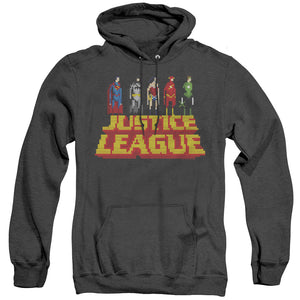 AN OFFCIALLY LICENSED JLA STANDING ABOVE ADULT UNISEX HEATHER PULLOVER HOODIE BLACK