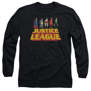 AN OFFCIALLY LICENSED JLA STANDING ABOVE MEN'S LONG SLEEVE T-SHIRT BLACK
