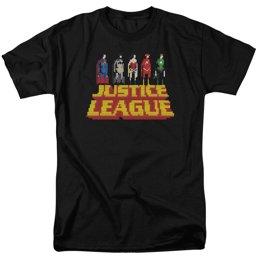 AN OFFCIALLY LICENSED JLA STANDING ABOVE MEN'S REGULAR FIT T-SHIRT BLACK