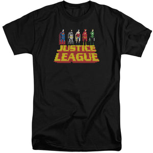 AN OFFCIALLY LICENSED JLA STANDING ABOVE MEN'S TALL FIT T-SHIRT BLACK