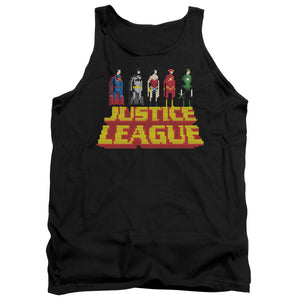 AN OFFCIALLY LICENSED JLA STANDING ABOVE ADULT UNISEX TANK TOP BLACK