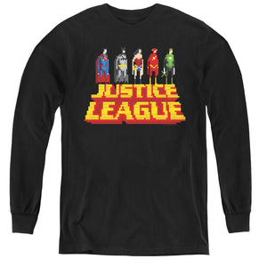 AN OFFCIALLY LICENSED JLA STANDING ABOVE YOUTH LONG SLEEVE T-SHIRT BLACK