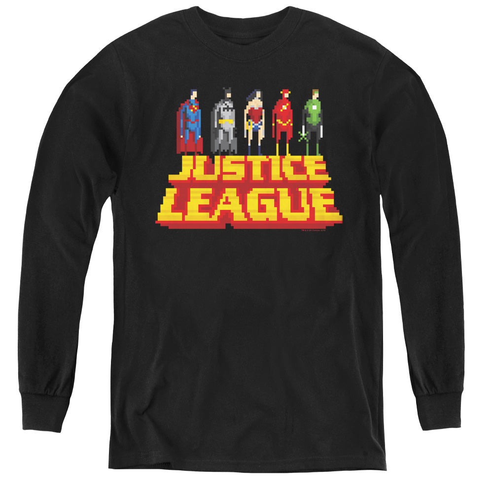 AN OFFCIALLY LICENSED JLA STANDING ABOVE YOUTH LONG SLEEVE T-SHIRT BLACK