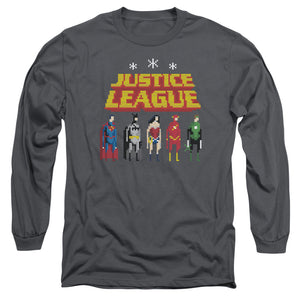 AN OFFCIALLY LICENSED JLA STANDING BELOW MEN'S LONG SLEEVE T-SHIRT CHARCOAL