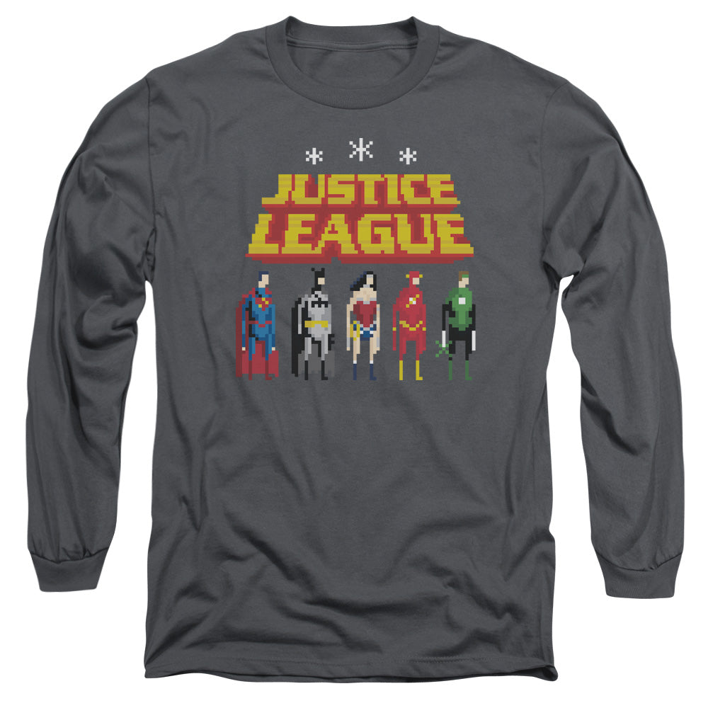 AN OFFCIALLY LICENSED JLA STANDING BELOW MEN'S LONG SLEEVE T-SHIRT CHARCOAL