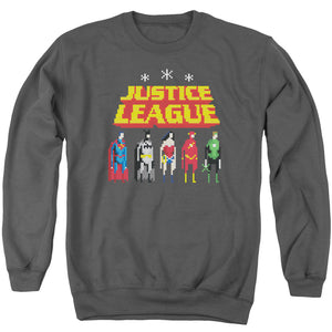 AN OFFCIALLY LICENSED JLA STANDING BELOW ADULT UNISEX CREWNECK SWEATSHIRT CHARCOAL