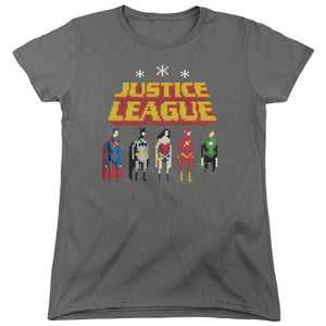 AN OFFCIALLY LICENSED JLA STANDING BELOW WOMEN'S REGULAR FIT T-SHIRT CHARCOAL