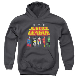 AN OFFCIALLY LICENSED JLA STANDING BELOW YOUTH HOODIE CHARCOAL
