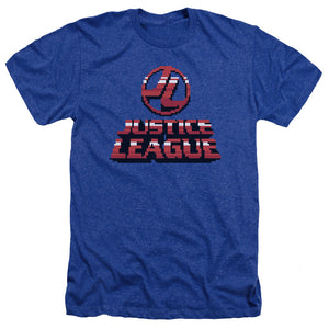 AN OFFCIALLY LICENSED JLA 8 BIT JLA MEN'S HEATHER T-SHIRT ROYAL