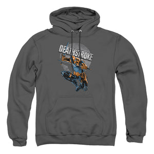AN OFFCIALLY LICENSED JLA DEATHSTROKE RETRO ADULT UNISEX PULLOVER HOODIE CHARCOAL