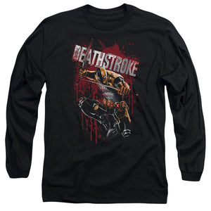 AN OFFCIALLY LICENSED JLA BLOOD SPLATTERED MEN'S LONG SLEEVE T-SHIRT BLACK