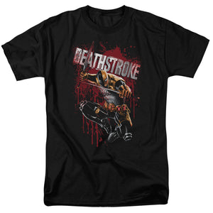 AN OFFCIALLY LICENSED JLA BLOOD SPLATTERED MEN'S REGULAR FIT T-SHIRT BLACK
