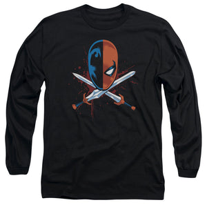 AN OFFCIALLY LICENSED JLA CROSSED SWORDS MEN'S LONG SLEEVE T-SHIRT BLACK