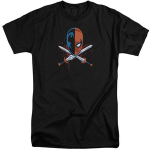 AN OFFCIALLY LICENSED JLA CROSSED SWORDS MEN'S TALL FIT T-SHIRT BLACK