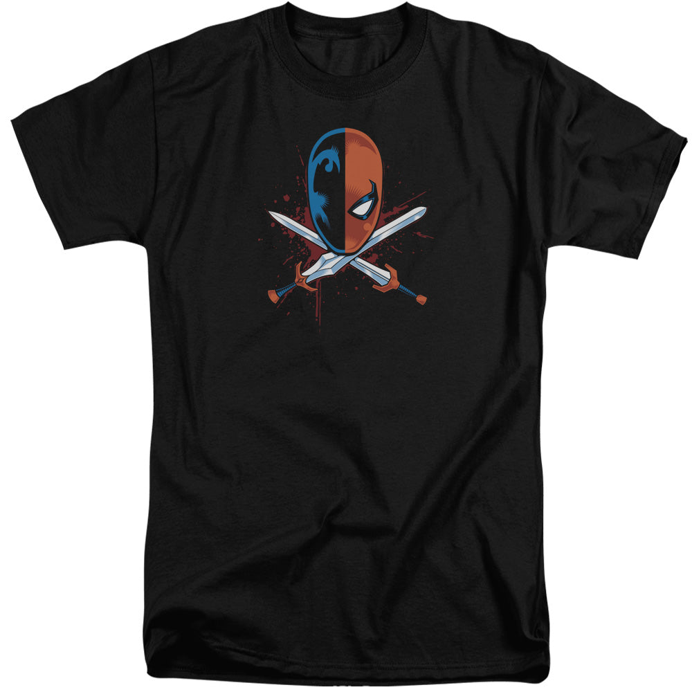 AN OFFCIALLY LICENSED JLA CROSSED SWORDS MEN'S TALL FIT T-SHIRT BLACK