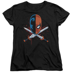 AN OFFCIALLY LICENSED JLA CROSSED SWORDS WOMEN'S REGULAR FIT T-SHIRT BLACK
