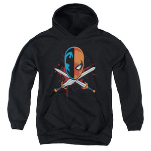 AN OFFCIALLY LICENSED JLA CROSSED SWORDS YOUTH HOODIE BLACK