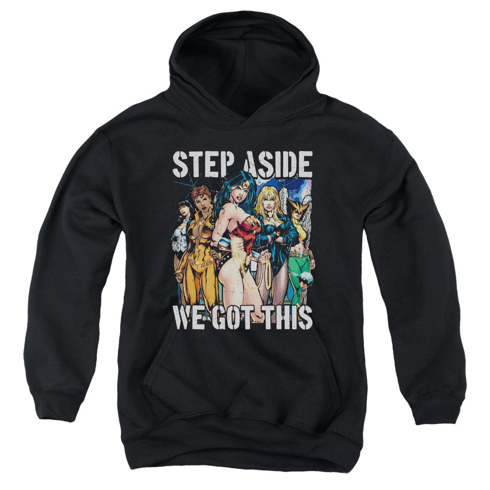 AN OFFCIALLY LICENSED JLA HEROINES YOUTH HOODIE BLACK