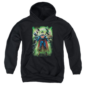 AN OFFCIALLY LICENSED JLA POWER BURST YOUTH HOODIE BLACK