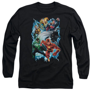 AN OFFCIALLY LICENSED JLA ELECTRIC TEAM MEN'S LONG SLEEVE T-SHIRT BLACK