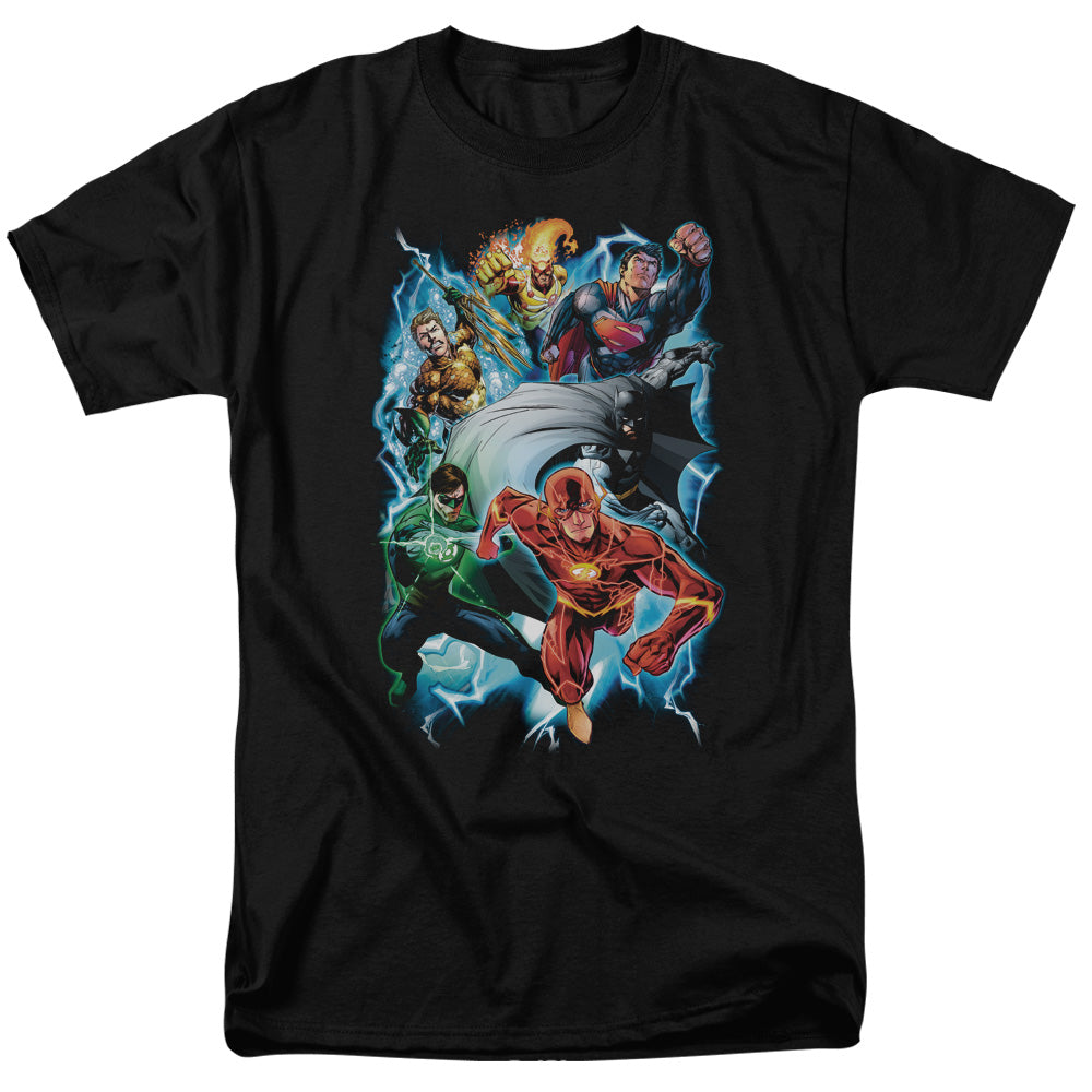 AN OFFCIALLY LICENSED JLA ELECTRIC TEAM MEN'S REGULAR FIT T-SHIRT BLACK