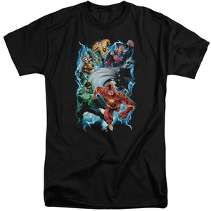 AN OFFCIALLY LICENSED JLA ELECTRIC TEAM MEN'S TALL FIT T-SHIRT BLACK