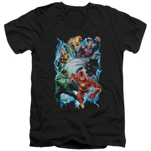 AN OFFCIALLY LICENSED JLA ELECTRIC TEAM MEN'S V-NECK T-SHIRT BLACK