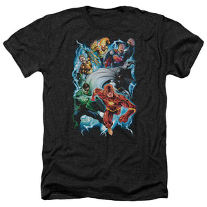 AN OFFCIALLY LICENSED JLA ELECTRIC TEAM MEN'S HEATHER T-SHIRT CHARCOAL