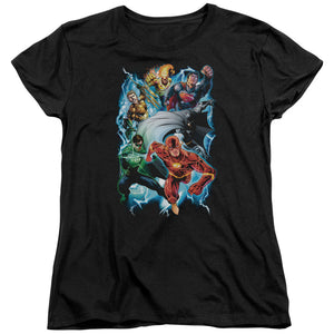 AN OFFCIALLY LICENSED JLA ELECTRIC TEAM WOMEN'S REGULAR FIT T-SHIRT BLACK