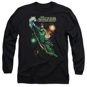 AN OFFCIALLY LICENSED JLA GALACTIC GUARDIAN MEN'S LONG SLEEVE T-SHIRT BLACK