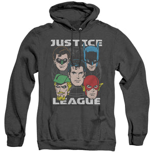 AN OFFCIALLY LICENSED JLA HEAD OF STATES ADULT UNISEX HEATHER PULLOVER HOODIE BLACK