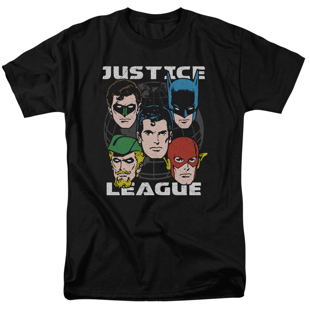 AN OFFCIALLY LICENSED JLA HEAD OF STATES MEN'S REGULAR FIT T-SHIRT BLACK