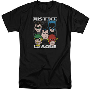 AN OFFCIALLY LICENSED JLA HEAD OF STATES MEN'S TALL FIT T-SHIRT BLACK