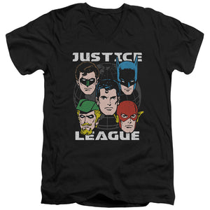 AN OFFCIALLY LICENSED JLA HEAD OF STATES MEN'S V-NECK T-SHIRT BLACK