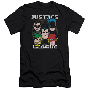 AN OFFCIALLY LICENSED JLA HEAD OF STATES MEN'S PREMIUM SLIM FIT T-SHIRT BLACK