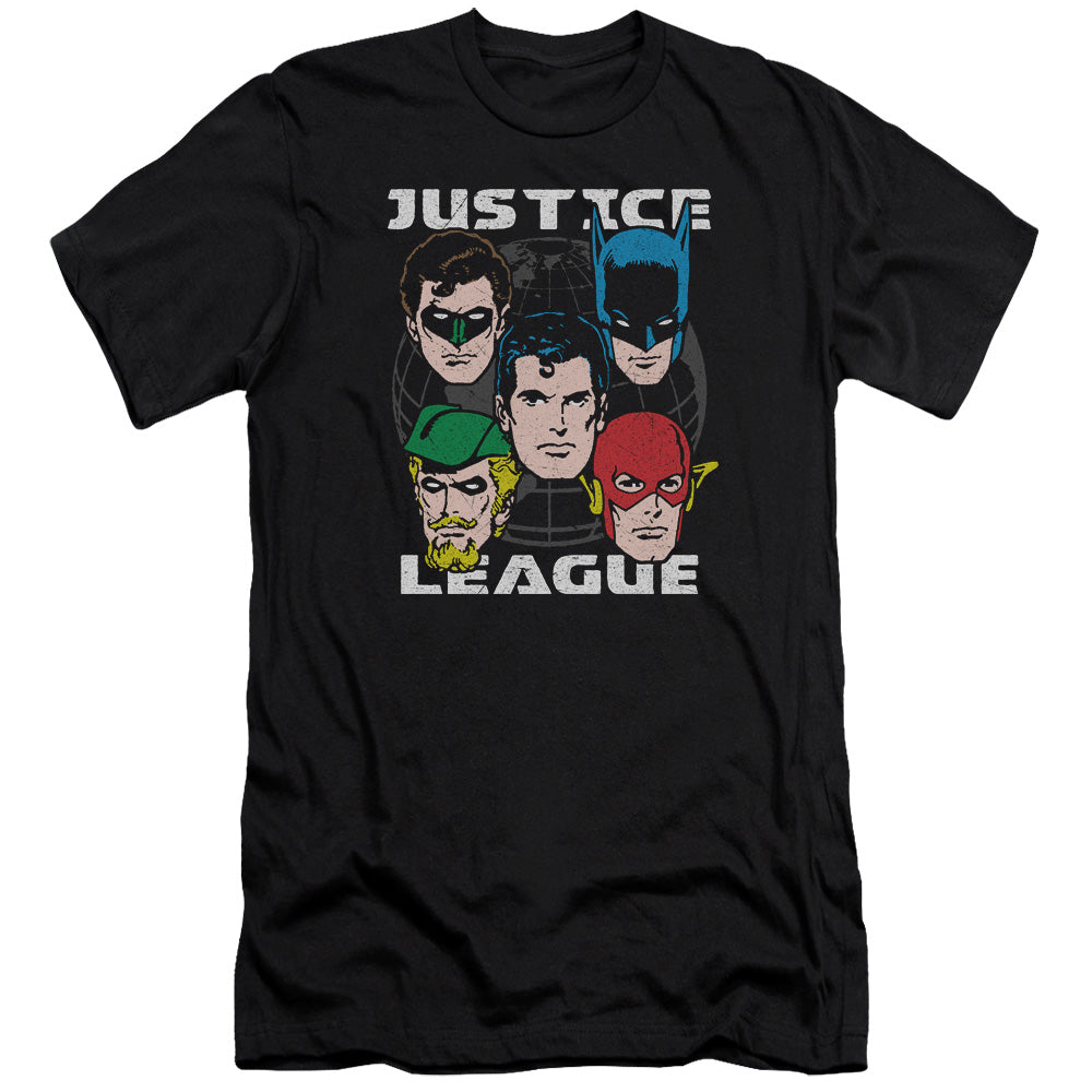 AN OFFCIALLY LICENSED JLA HEAD OF STATES MEN'S PREMIUM SLIM FIT T-SHIRT BLACK