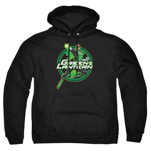 AN OFFCIALLY LICENSED JLA LANTERN GLOW ADULT UNISEX PULLOVER HOODIE BLACK
