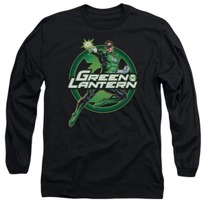 AN OFFCIALLY LICENSED JLA LANTERN GLOW MEN'S LONG SLEEVE T-SHIRT BLACK