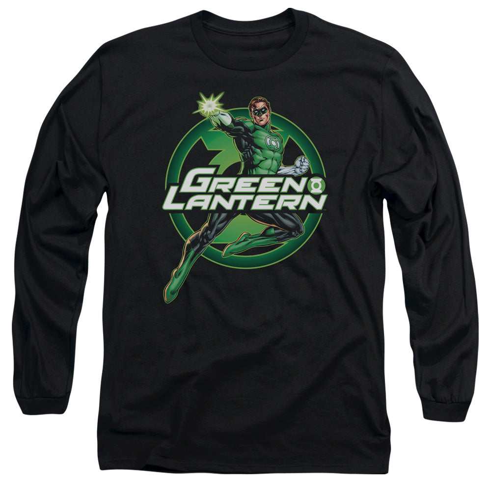 AN OFFCIALLY LICENSED JLA LANTERN GLOW MEN'S LONG SLEEVE T-SHIRT BLACK