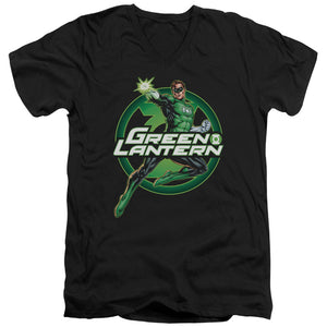 AN OFFCIALLY LICENSED JLA LANTERN GLOW MEN'S V-NECK T-SHIRT BLACK